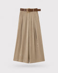 Satin Drape Belted Wide-Leg Trousers