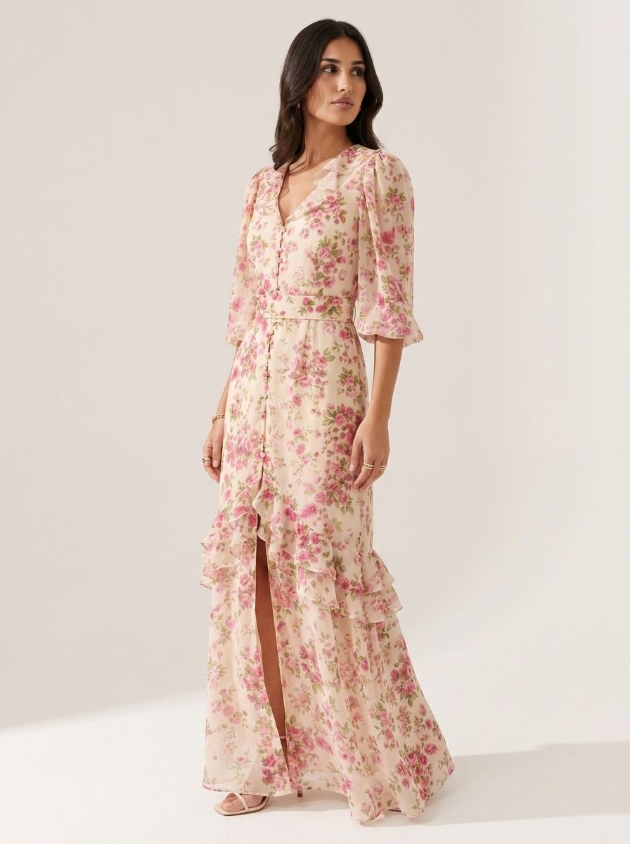 Valencia Sculpted Floral Maxi Dress