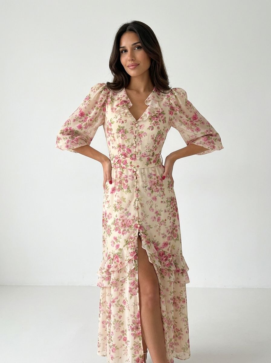Valencia Sculpted Floral Maxi Dress