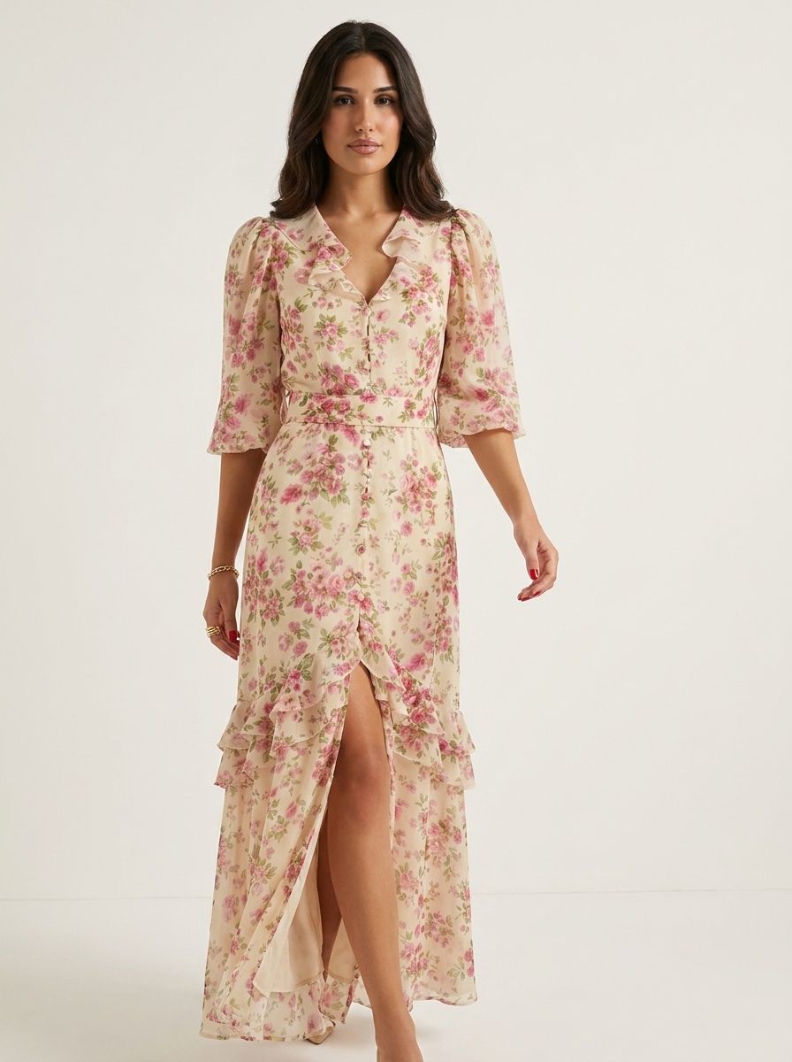 Valencia Sculpted Floral Maxi Dress