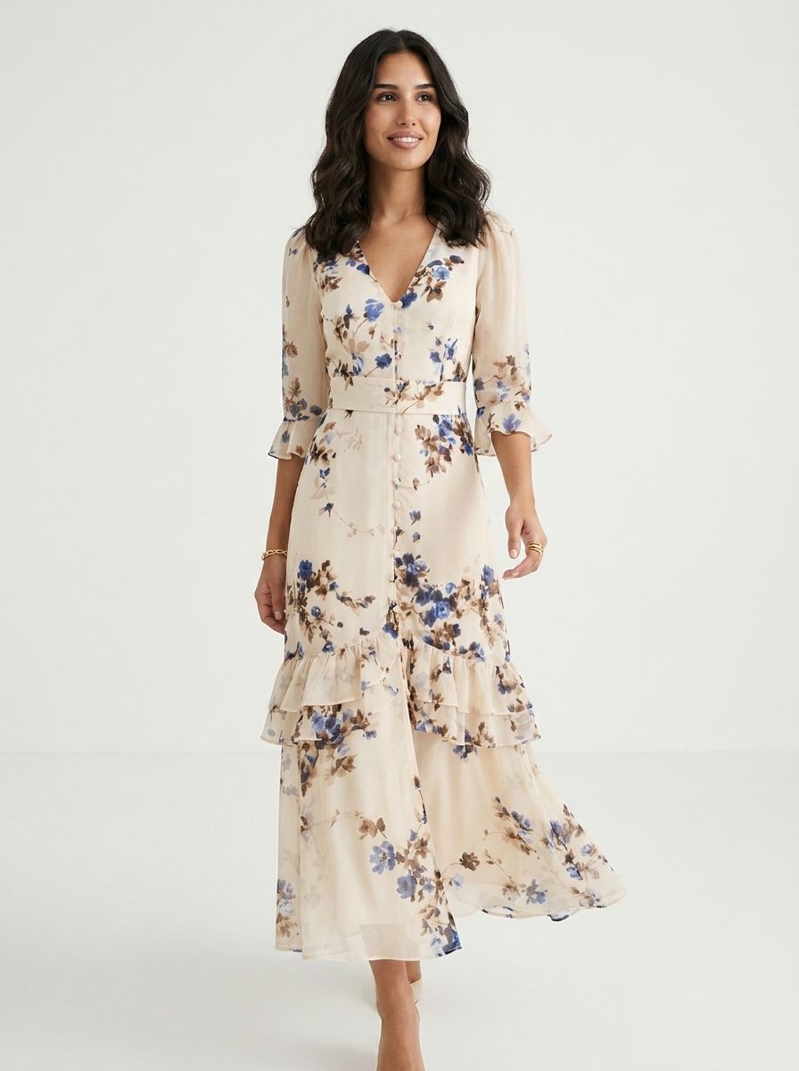 Valencia Sculpted Floral Maxi Dress