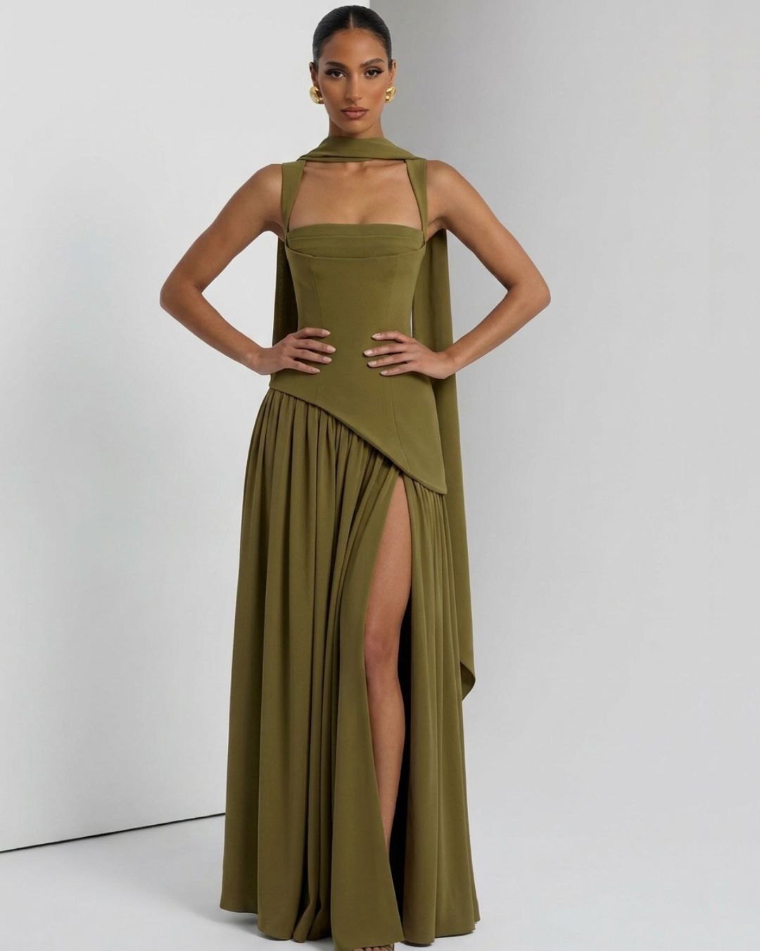 Monaco Scarf-Drape Maxi Dress