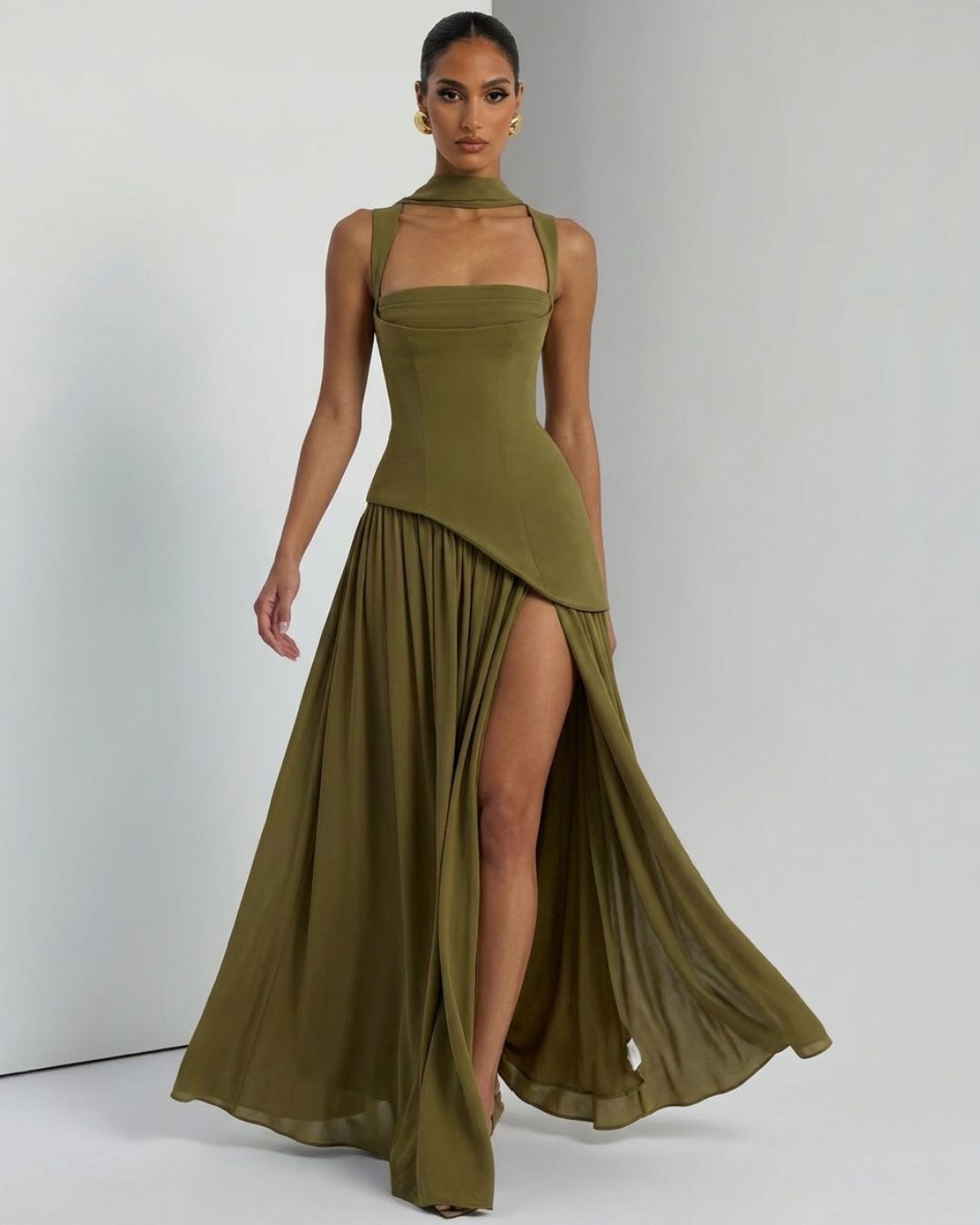 Monaco Scarf-Drape Maxi Dress