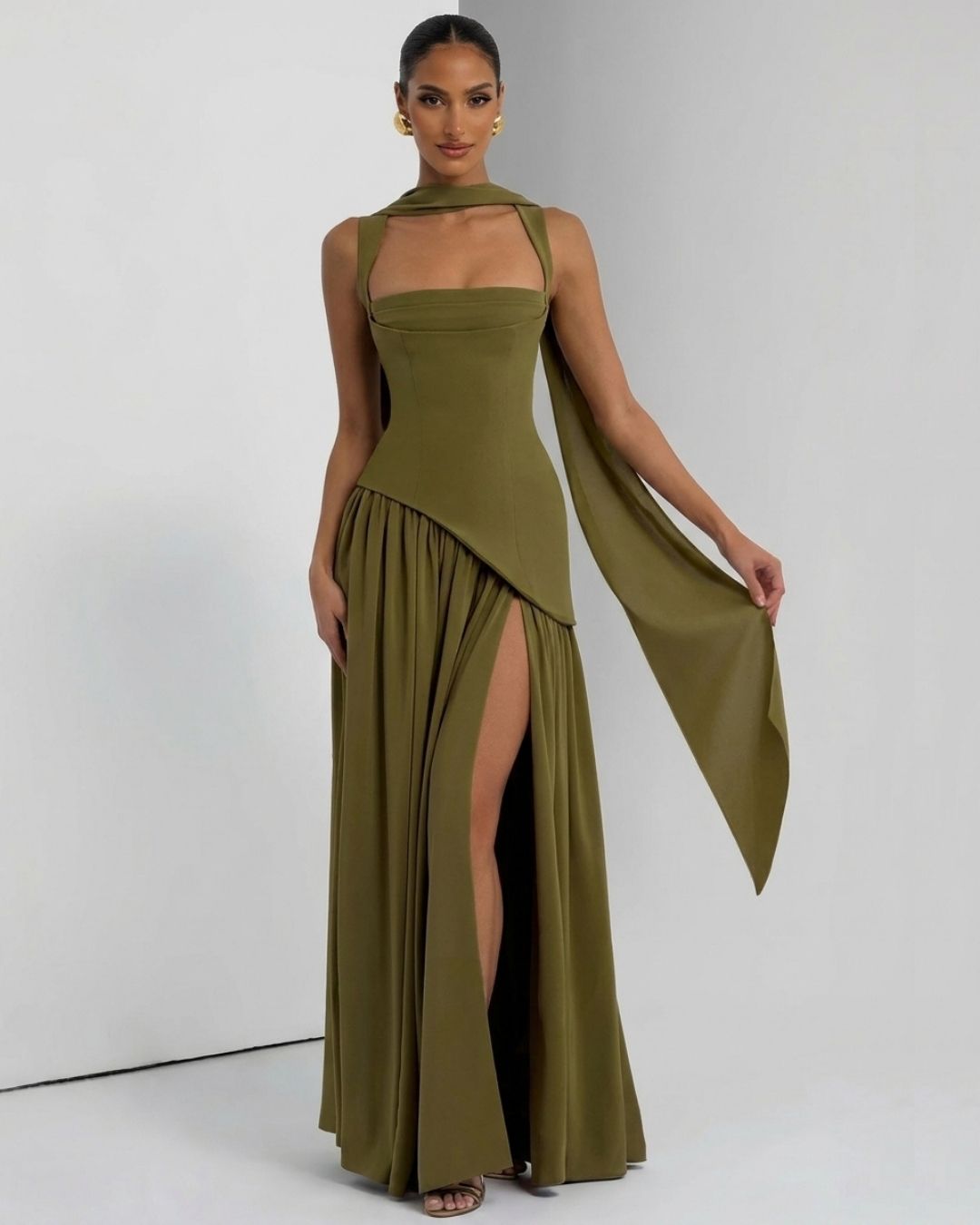 Monaco Scarf-Drape Maxi Dress