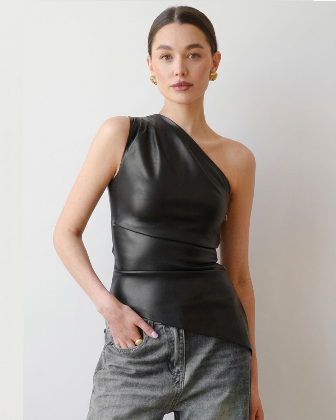 Shoreditch Asymmetric Leather-Form Top