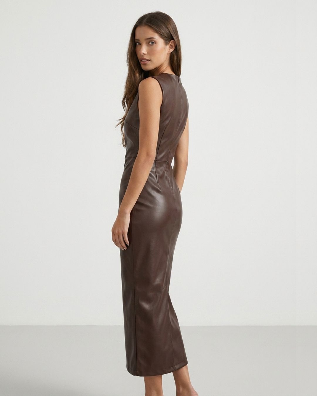 Kensington Contour Leather-Form Maxi Dress