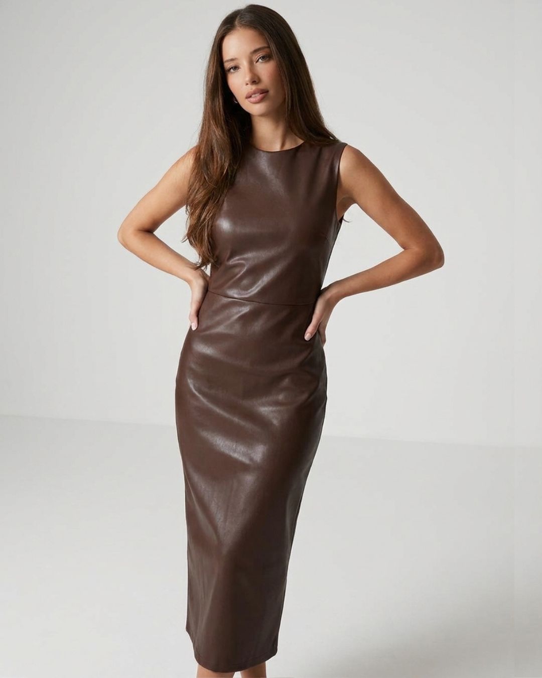 Kensington Contour Leather-Form Maxi Dress