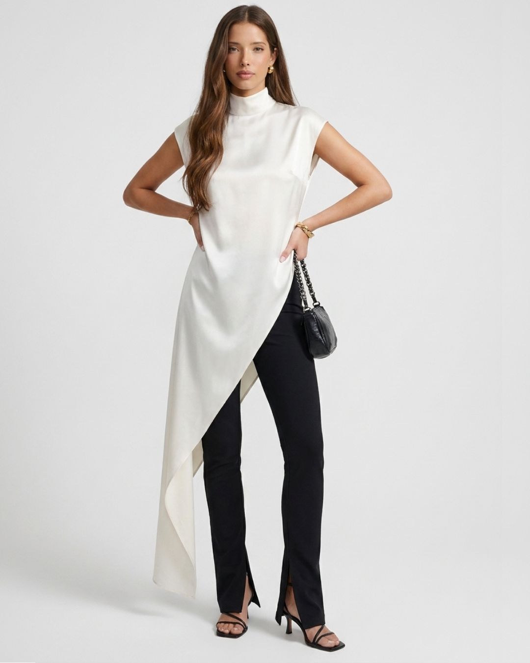 Sienna High-Neck Satin Maxi Dress