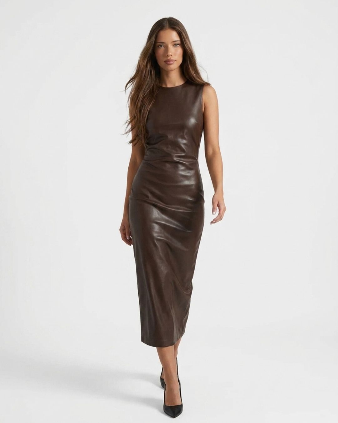 Kensington Contour Leather-Form Maxi Dress