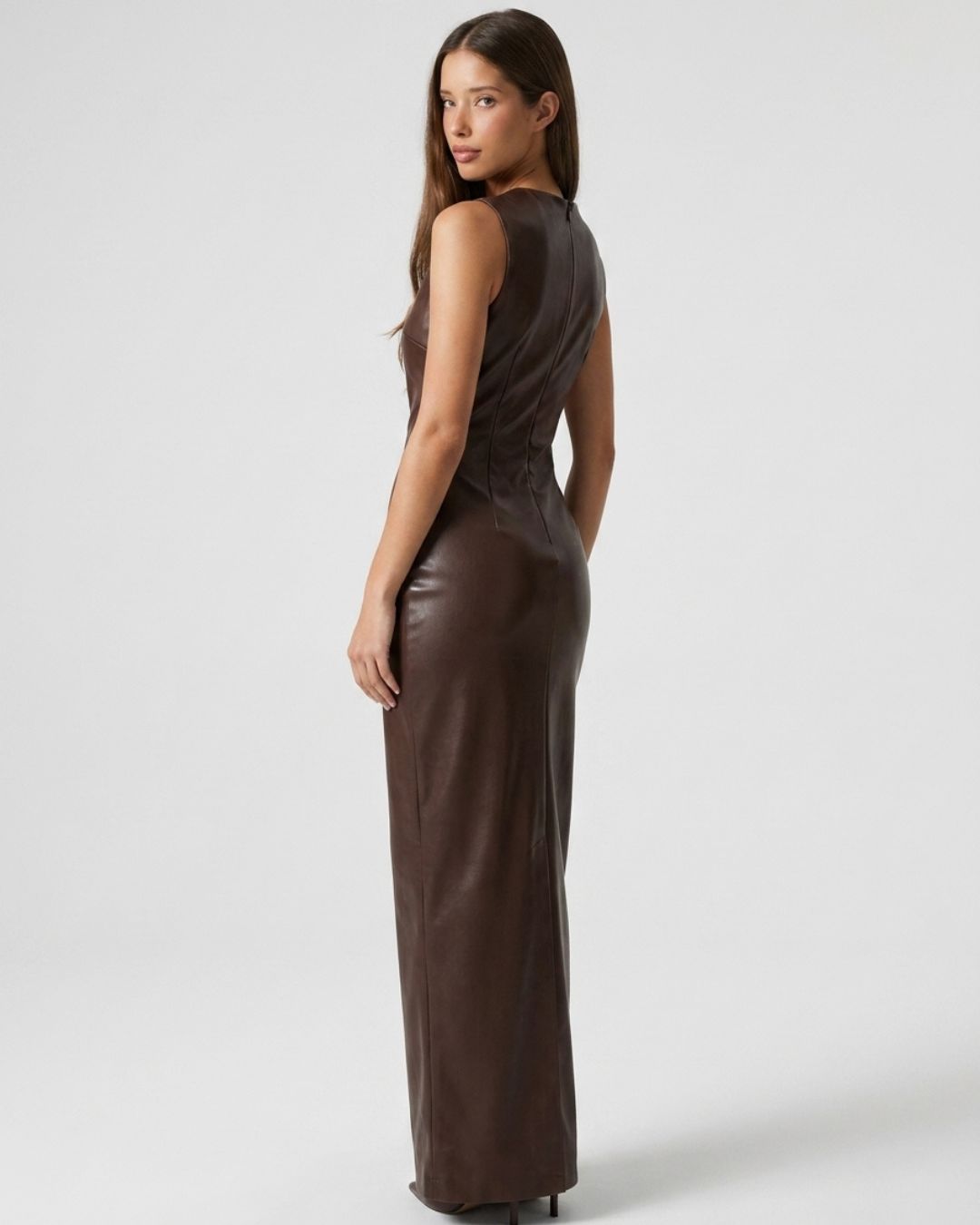 Kensington Contour Leather-Form Maxi Dress