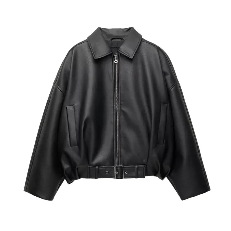 Mayfair Belted Leather Bomber