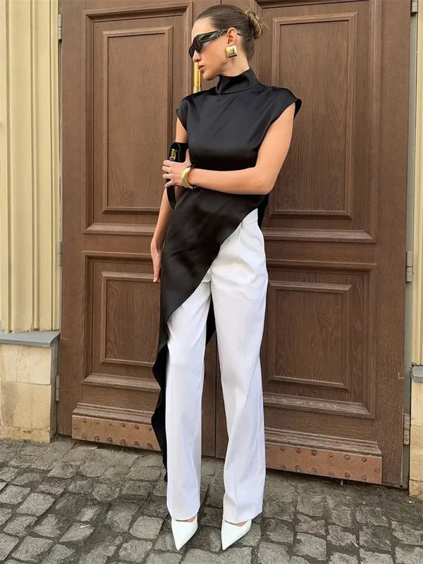 Sienna High-Neck Satin Maxi Dress