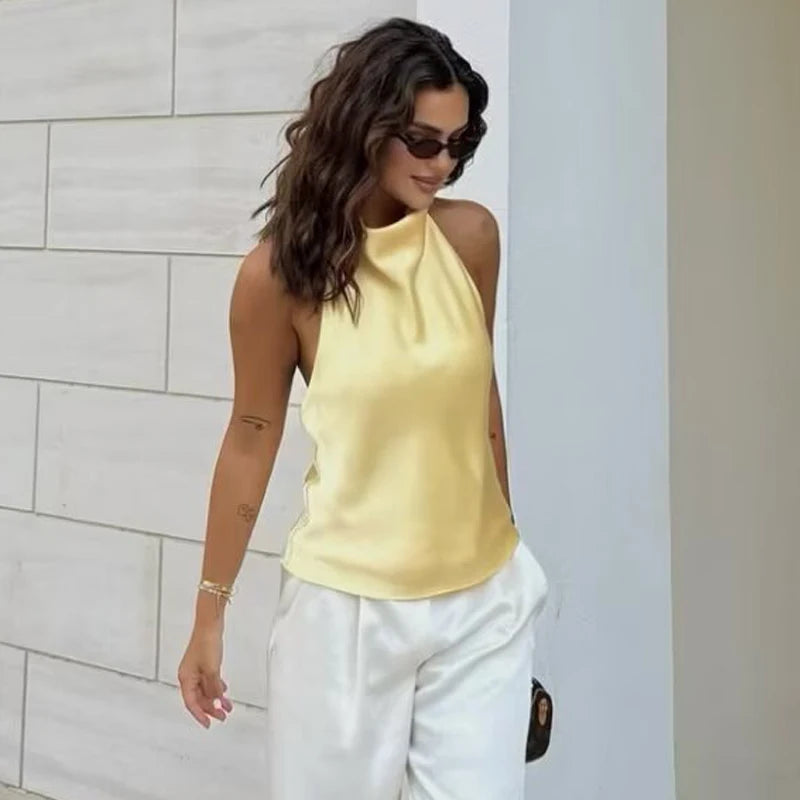 Monaco Silk-Drape Halterneck Top