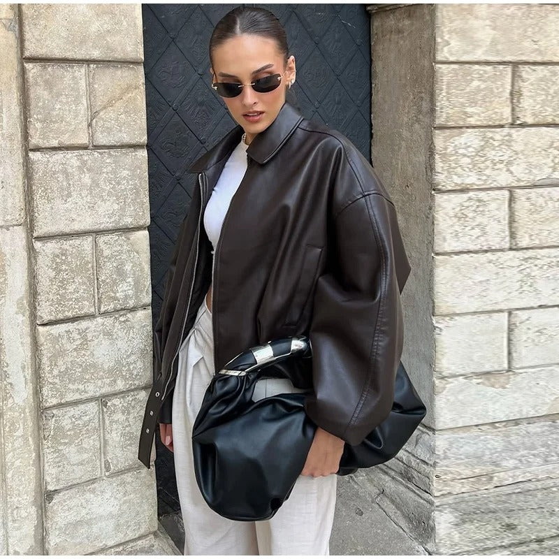 Mayfair Belted Leather Bomber