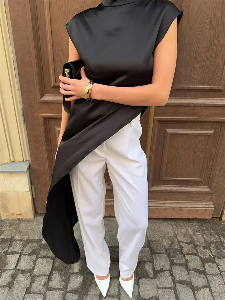 Sienna High-Neck Satin Maxi Dress