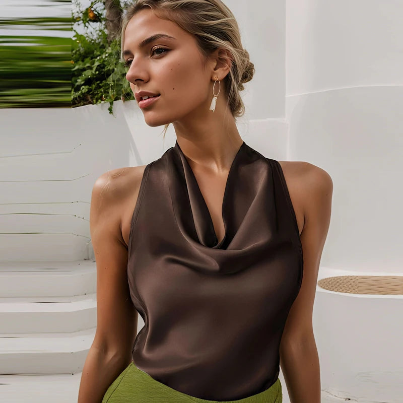Monaco Silk-Drape Halterneck Top