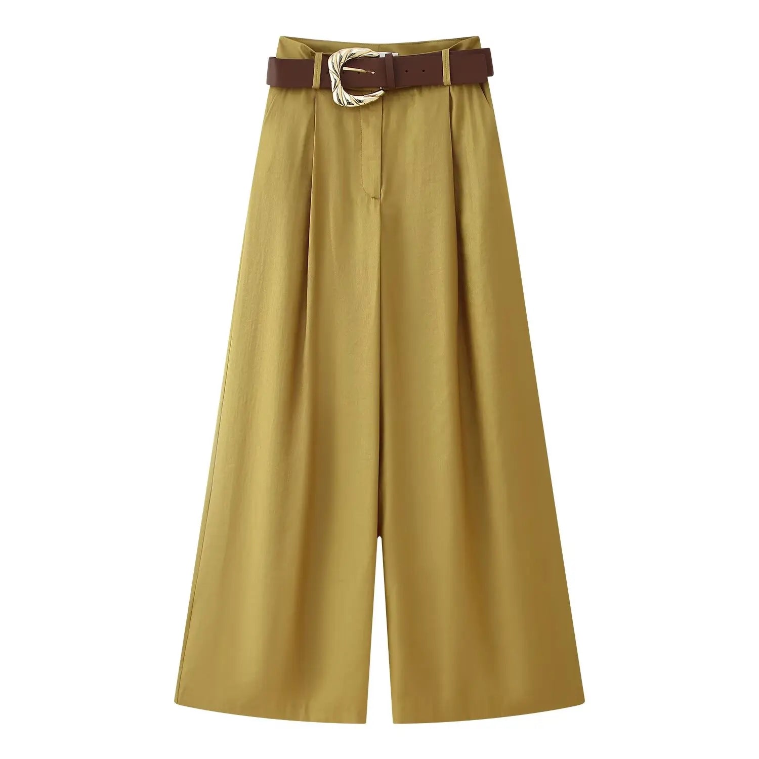 Satin Drape Belted Wide-Leg Trousers