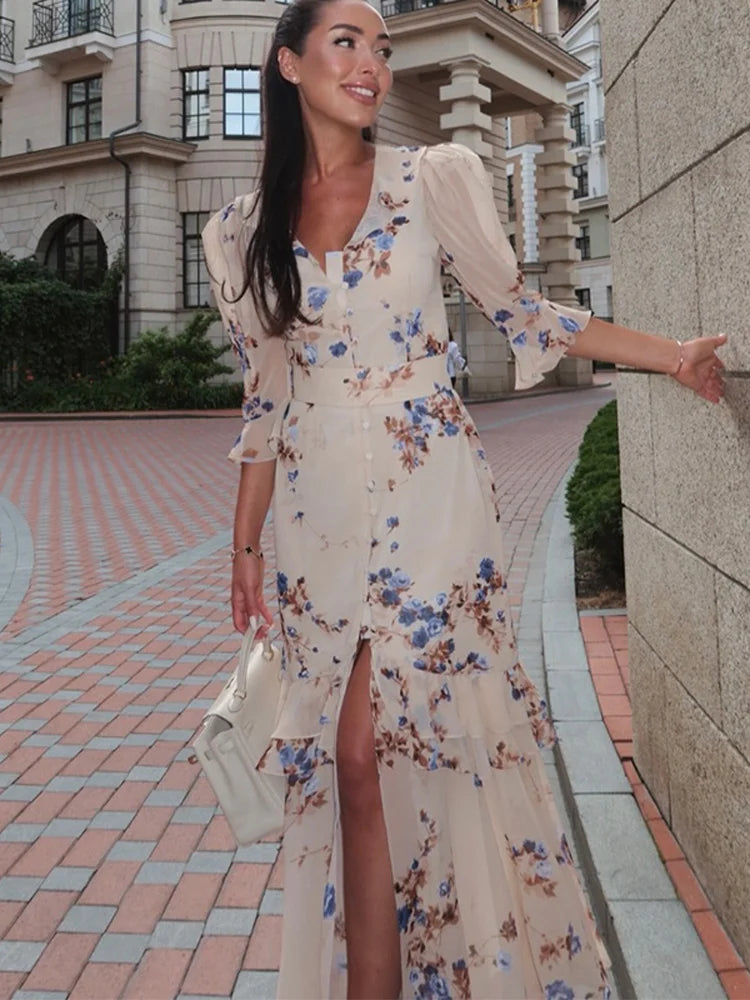Valencia Sculpted Floral Maxi Dress
