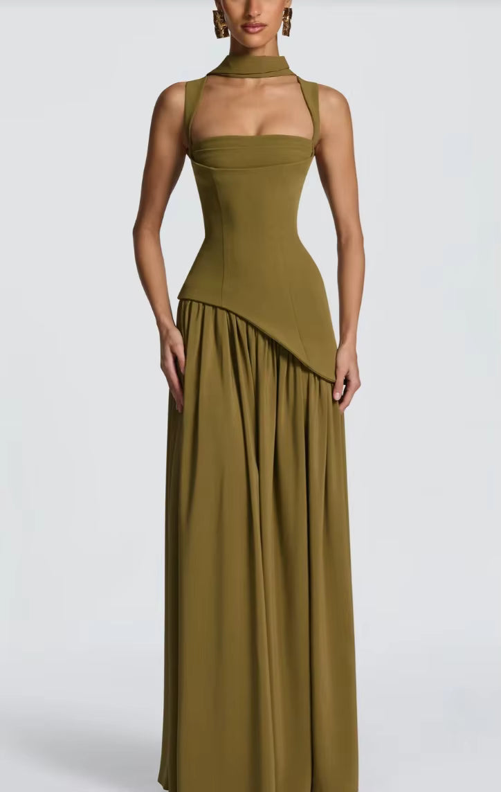 Monaco Scarf-Drape Maxi Dress
