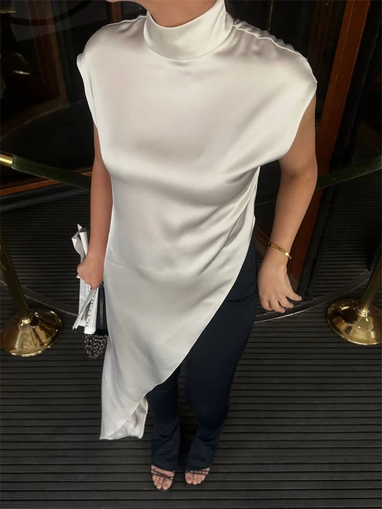 Sienna High-Neck Satin Maxi Dress