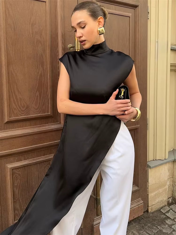 Sienna High-Neck Satin Maxi Dress