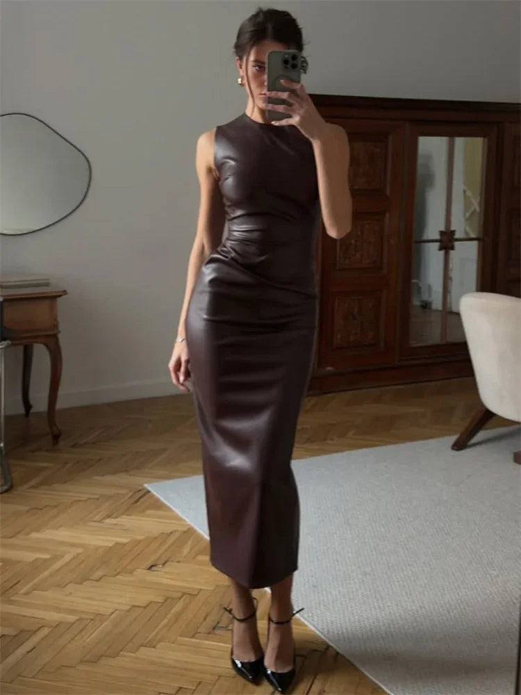 Kensington Contour Leather-Form Maxi Dress