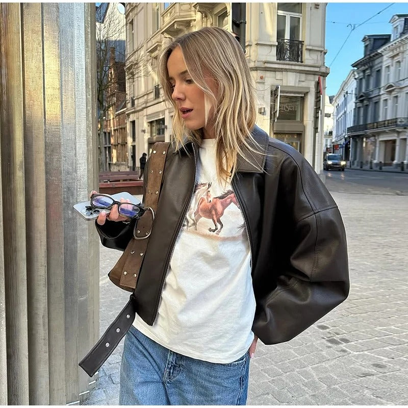 Mayfair Belted Leather Bomber