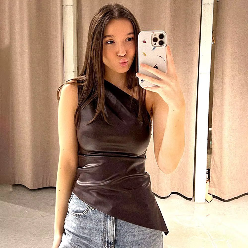 Shoreditch Asymmetric Leather-Form Top