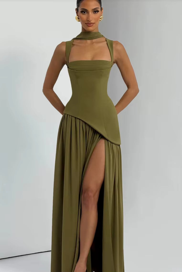 Monaco Scarf-Drape Maxi Dress
