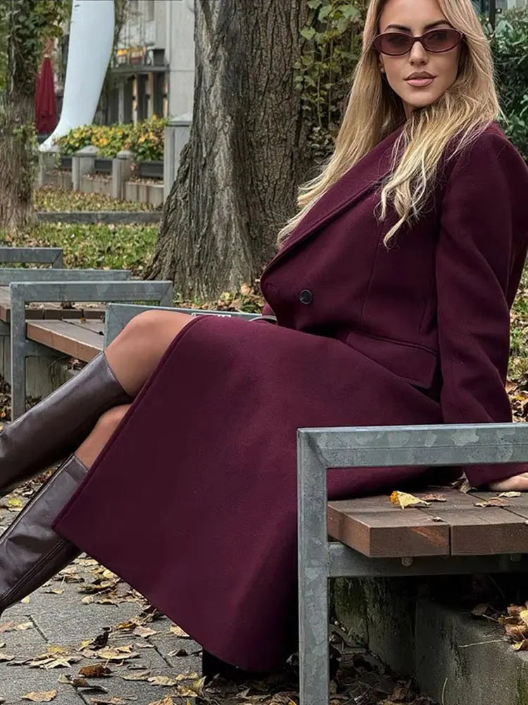 Burgundy Regency Longline Wool Coat