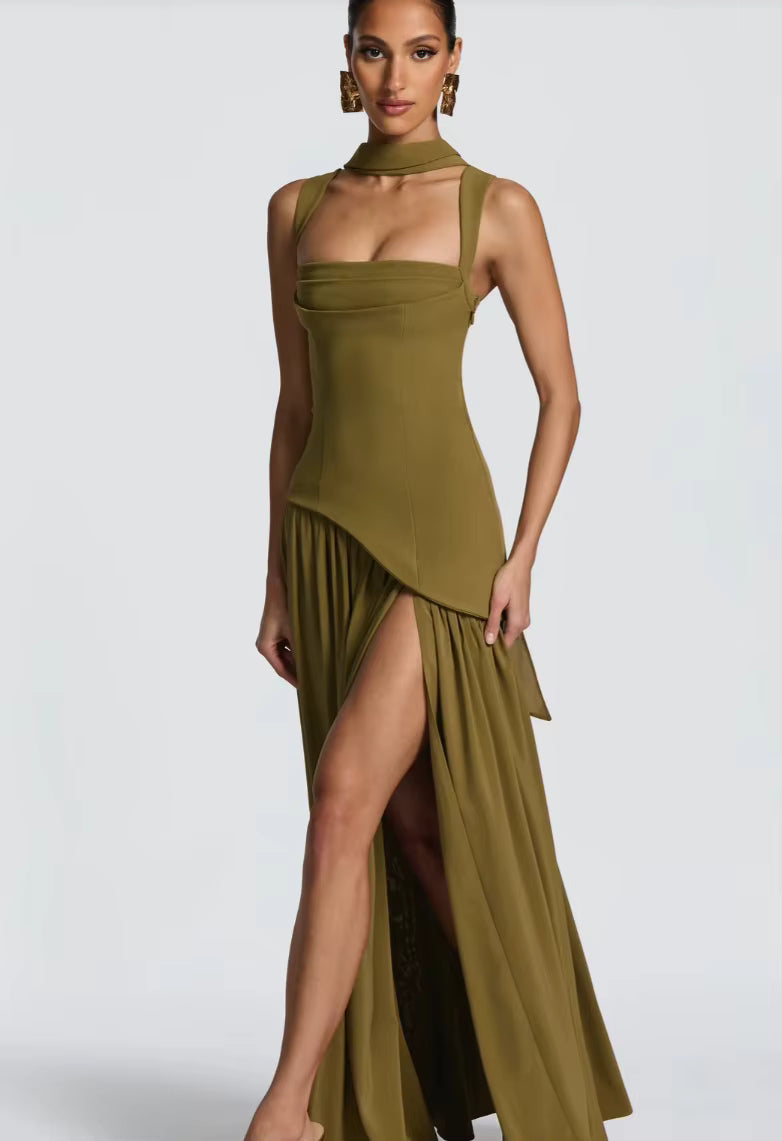 Monaco Scarf-Drape Maxi Dress