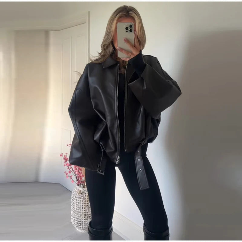 Mayfair Belted Leather Bomber