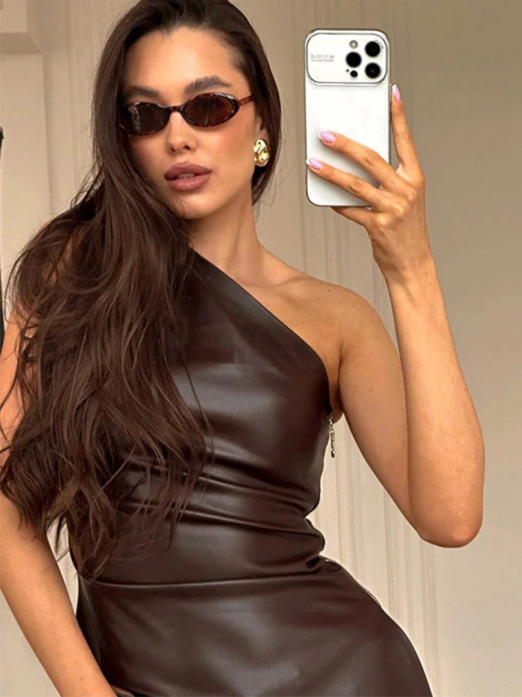 Shoreditch Asymmetric Leather-Form Top