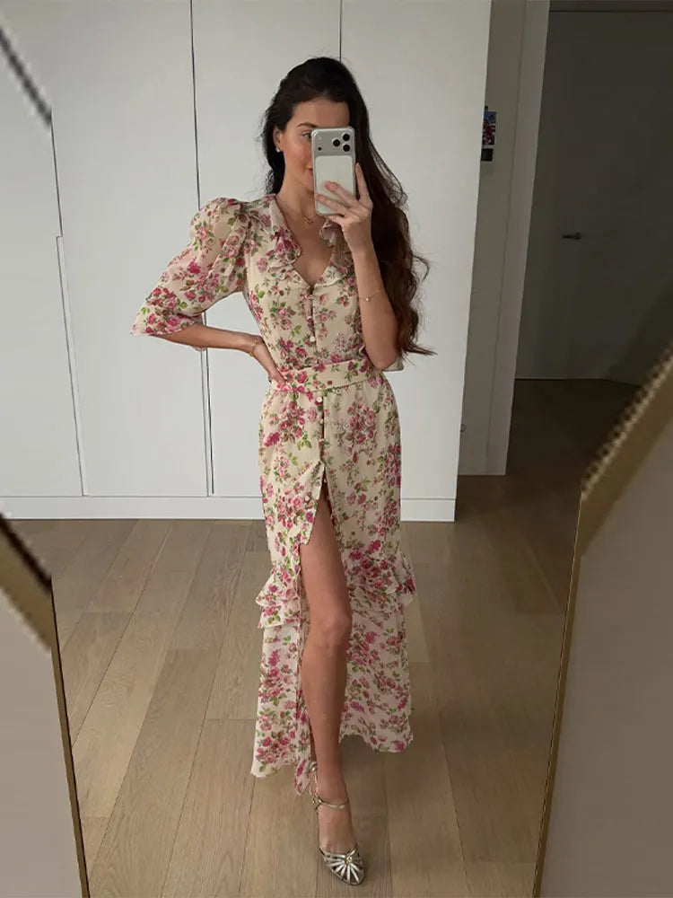 Valencia Sculpted Floral Maxi Dress