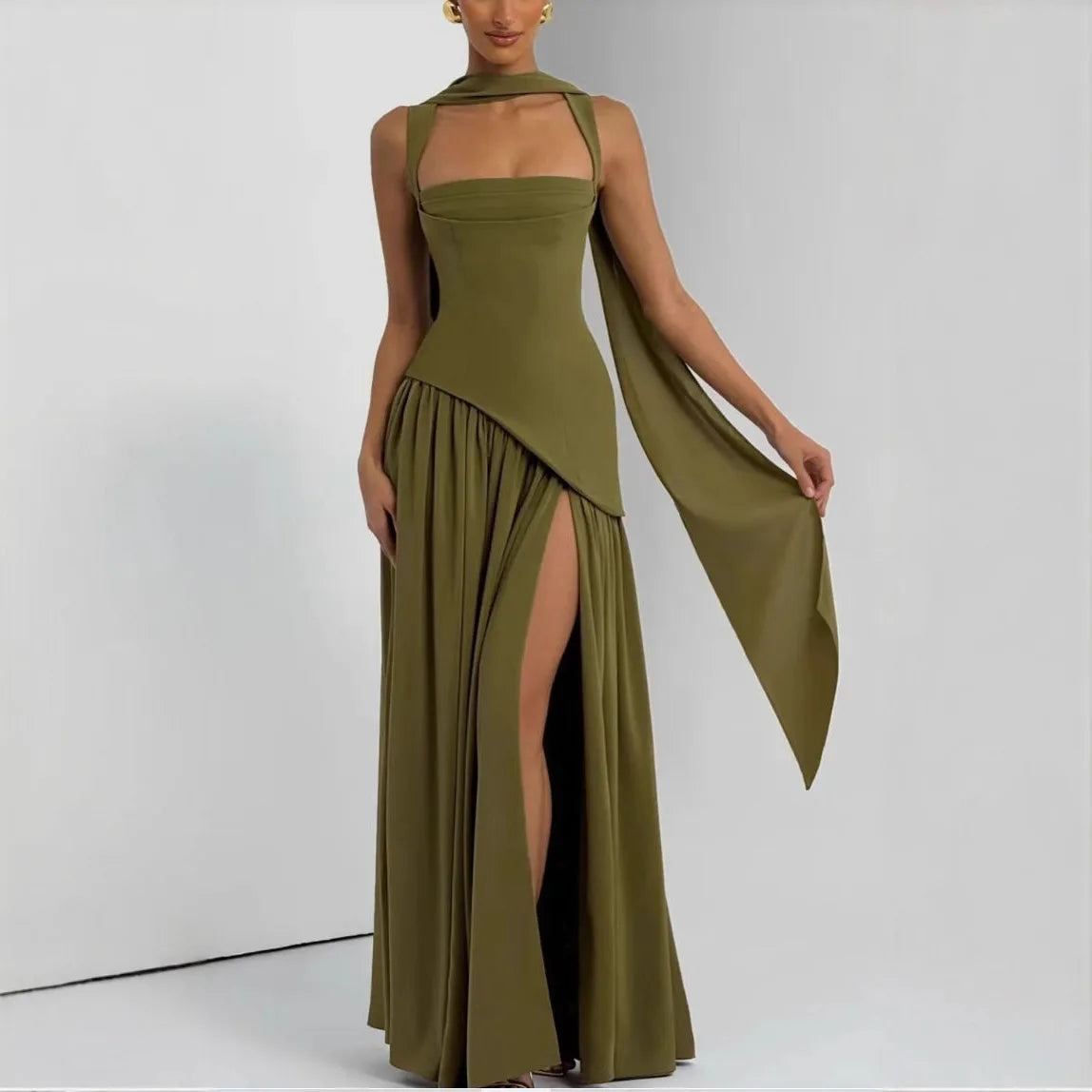 Monaco Scarf-Drape Maxi Dress