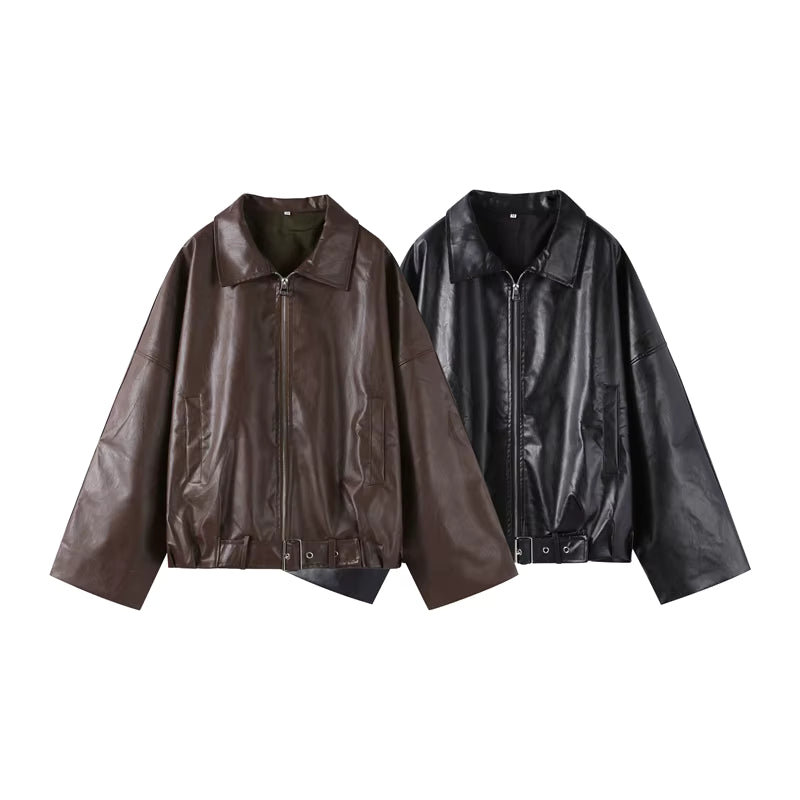 Mayfair Belted Leather Bomber
