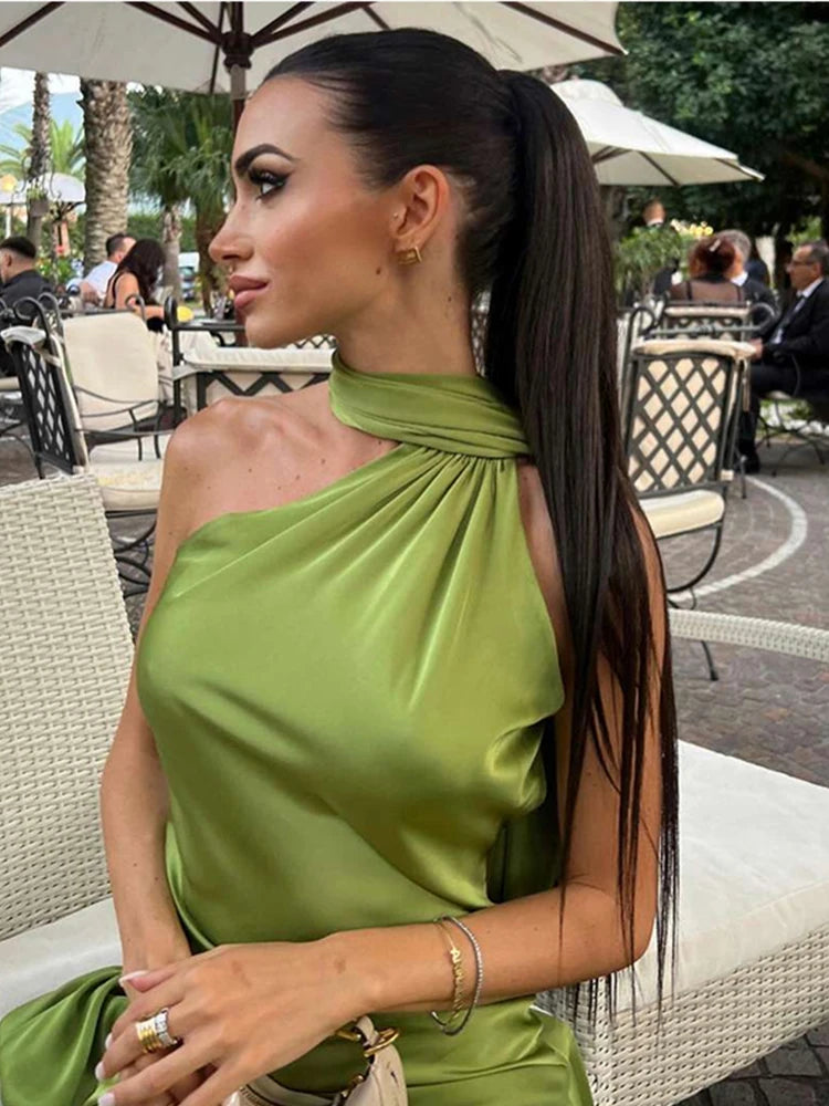 Capri Satin Halter Gown