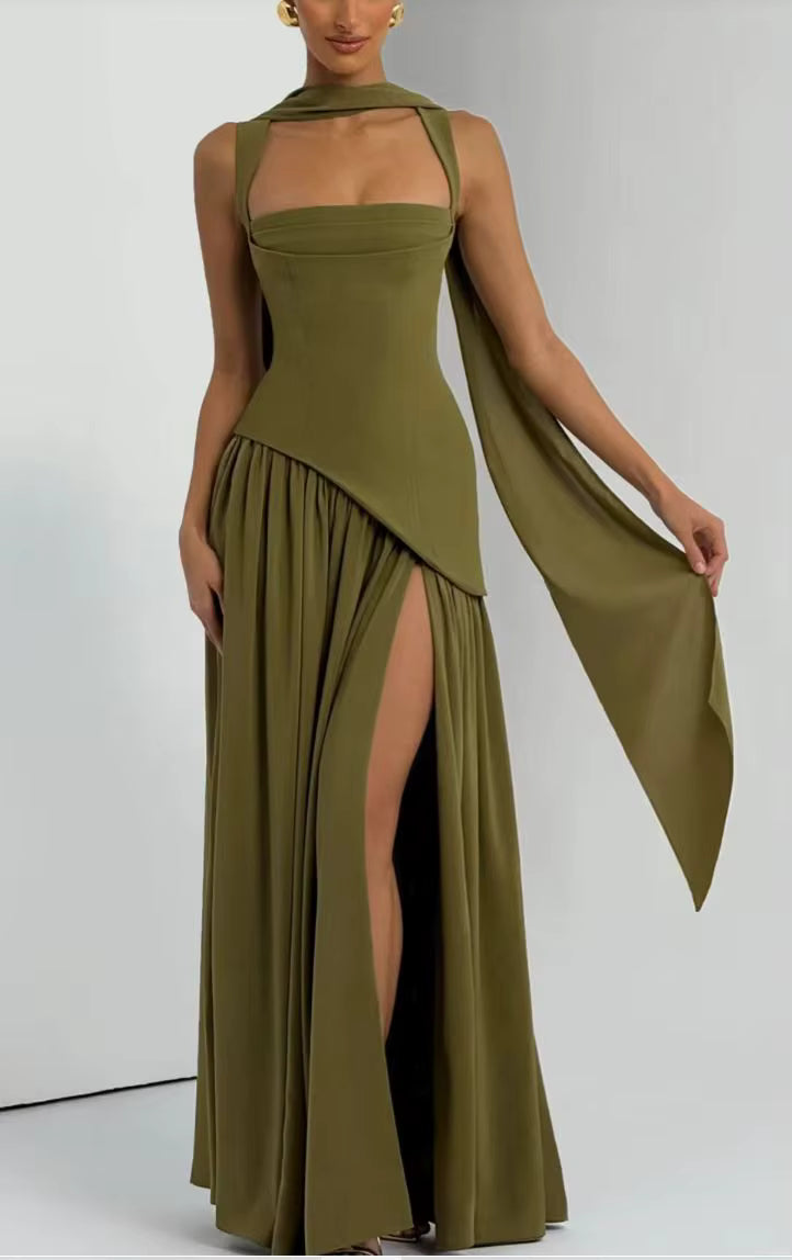 Monaco Scarf-Drape Maxi Dress