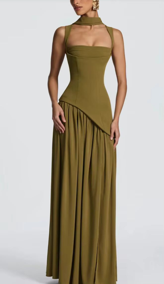 Monaco Scarf-Drape Maxi Dress