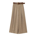Satin Drape Belted Wide-Leg Trousers
