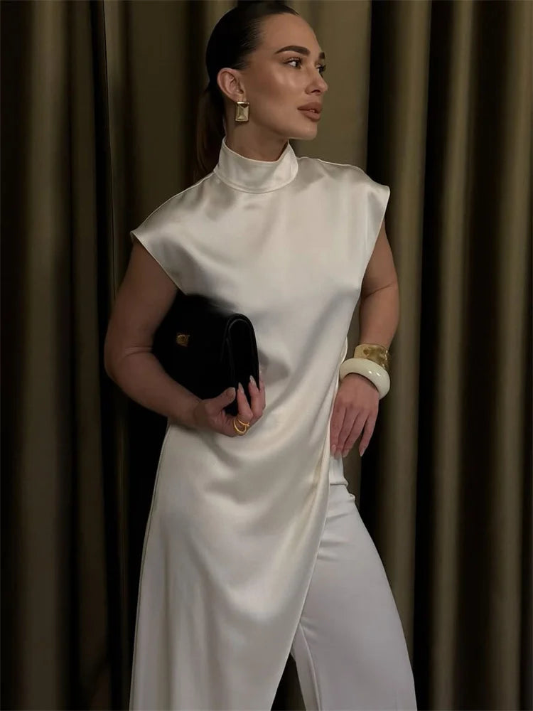 Sienna High-Neck Satin Maxi Dress