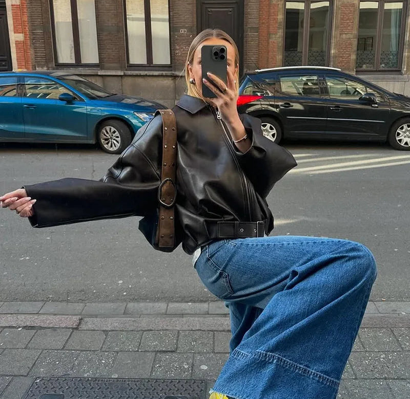 Mayfair Belted Leather Bomber