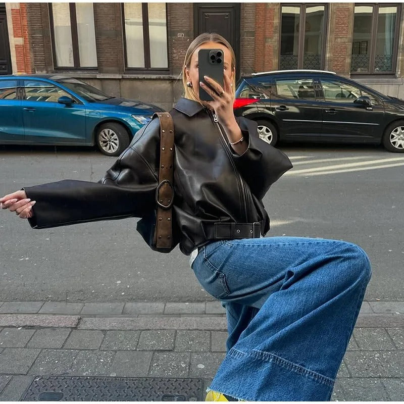 Mayfair Belted Leather Bomber