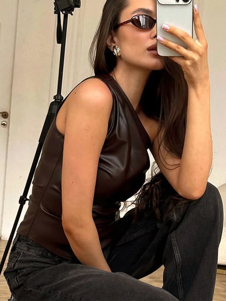Shoreditch Asymmetric Leather-Form Top