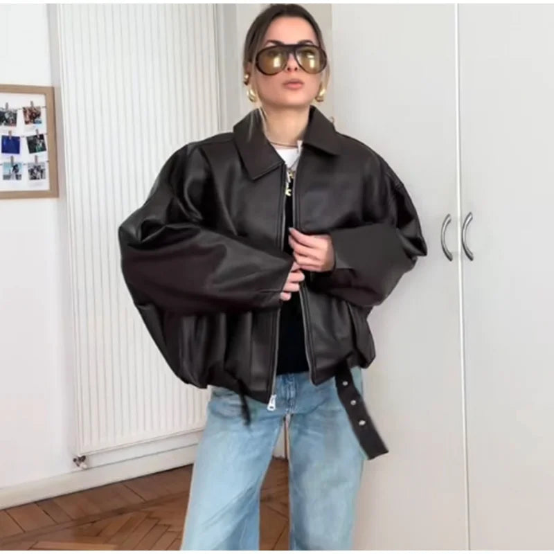 Mayfair Belted Leather Bomber