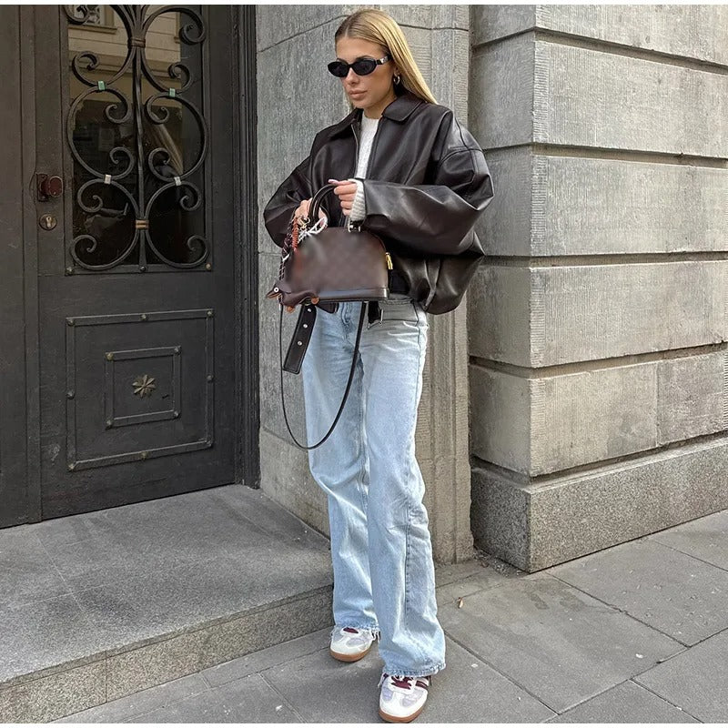 Mayfair Belted Leather Bomber